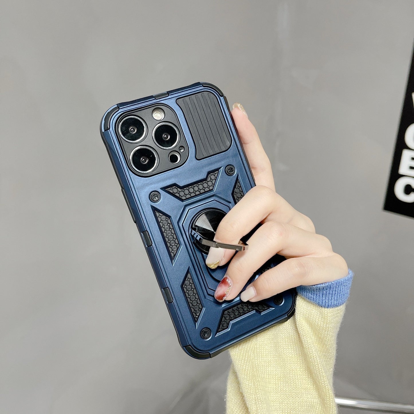 Husa de protectie Klevo compatibila cu Apple iPhone 13 Pro Max Defender Model 4 cu suport,Albastru
