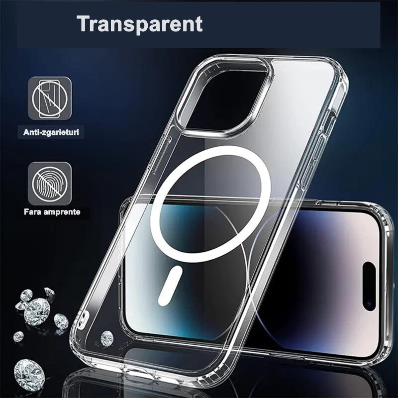 Husa de protectie Klevo compatibila cu Apple iPhone 15, MagSafe Blister, gaura mare camera, transparenta
