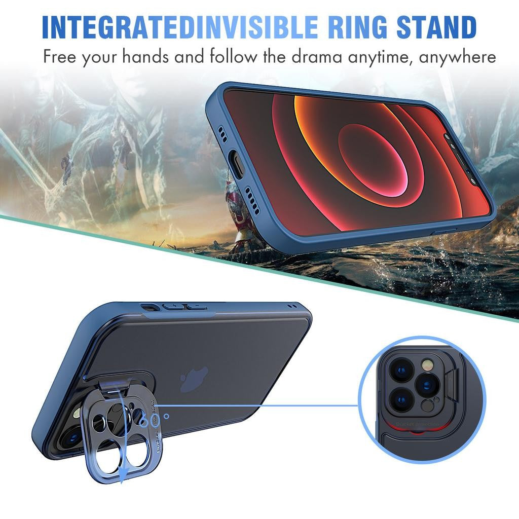 Husa de protectie pentru Apple iPhone 14 Pro, Klevo, Bracket series cu suport si protectie pentru camera, Albastru