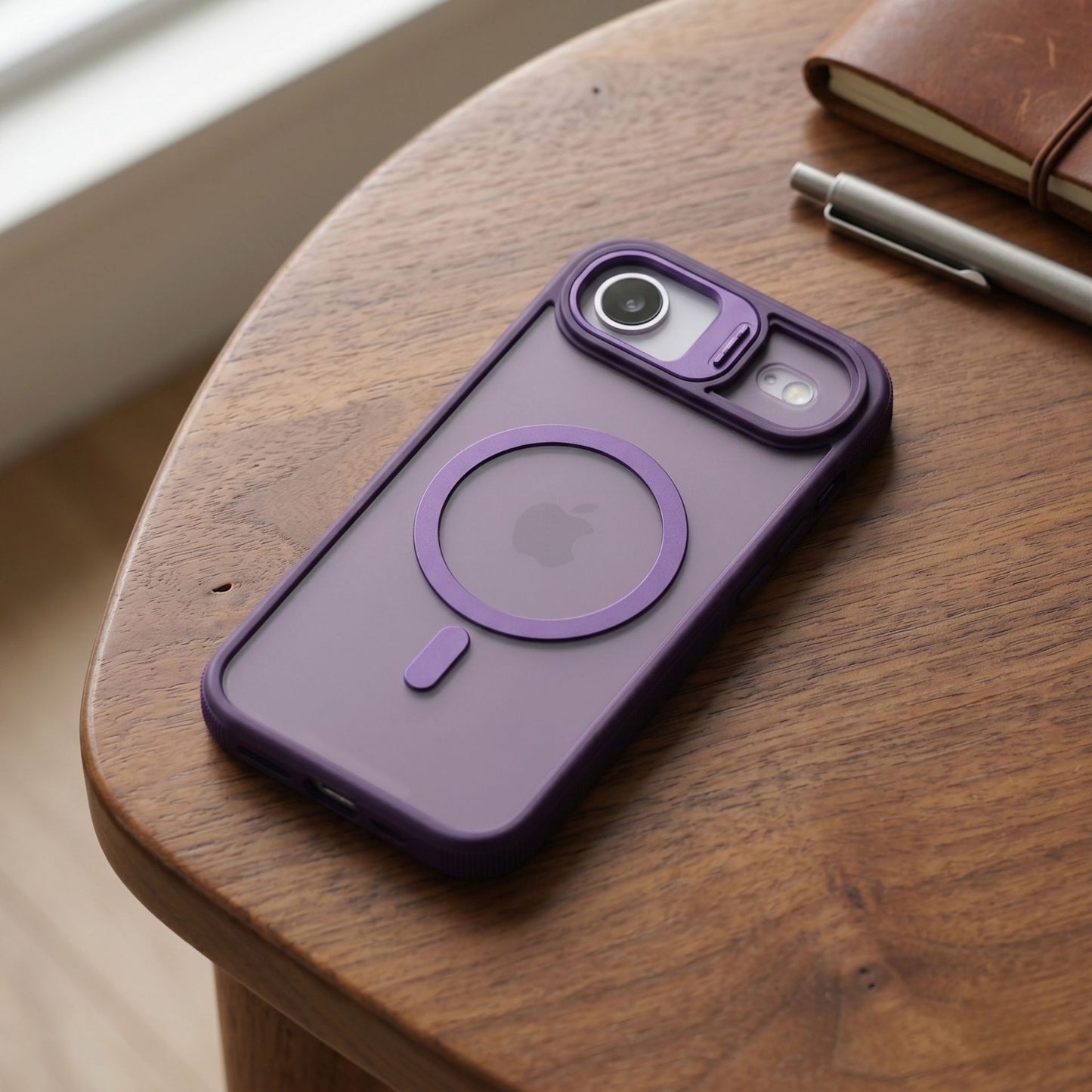 Husa de Protectie Telefon, Klevo, Compatibila cu iPhone 17 Air, MagSafe, Acrylic, Suport Metalic Protectie Camera, Anti-Soc, Mov Inchis