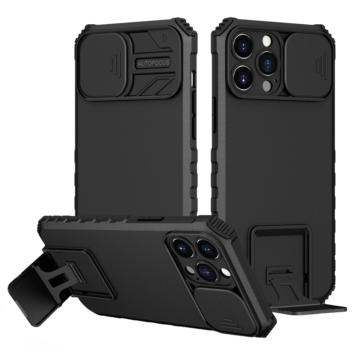 Husa Defender cu Stand pentru Samsung Galaxy A32 4G, Negru, Suport reglabil, Antisoc, Protectie glisanta pentru camera, Klevo