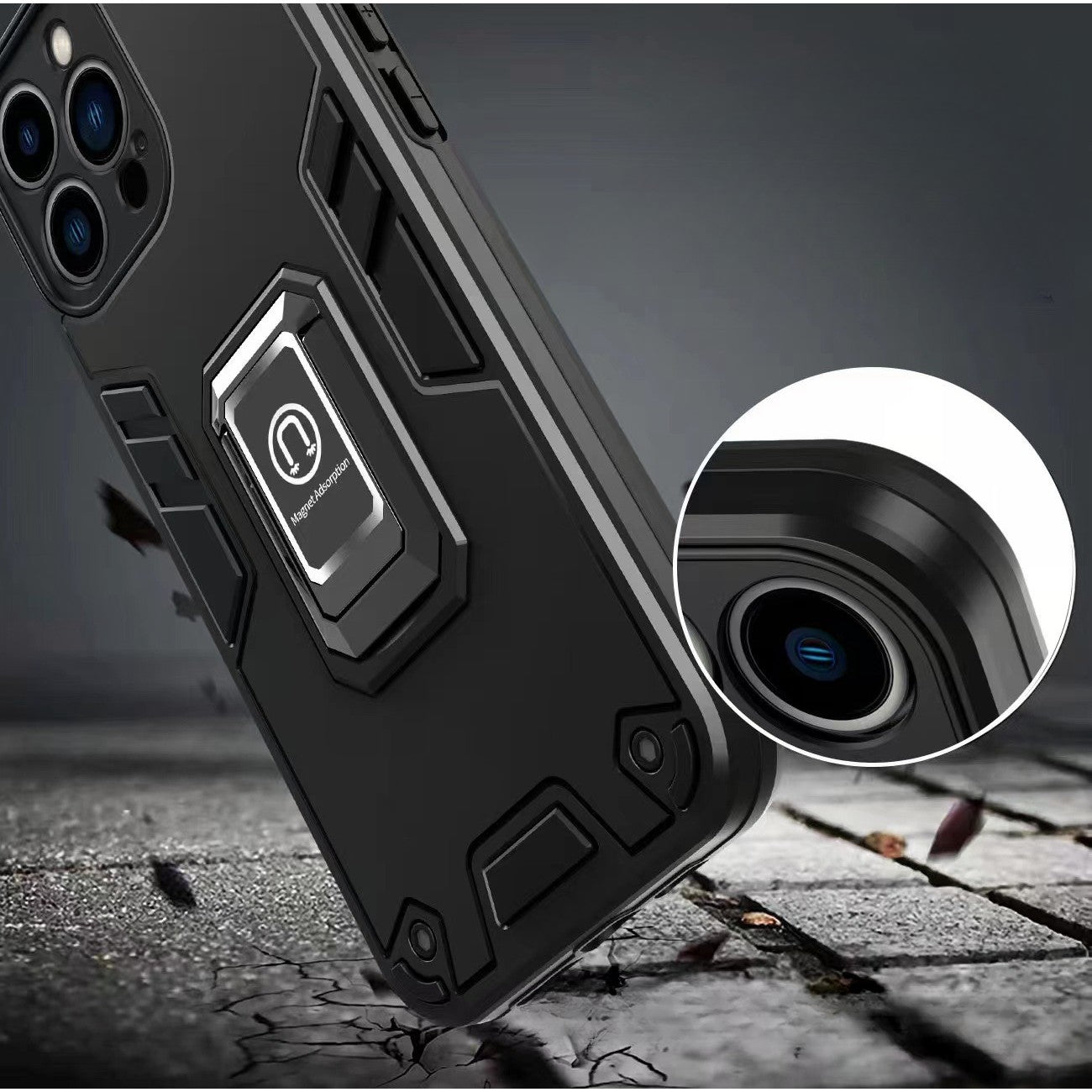 Husa Iron Warriors pentru iPhone 12 Pro, Klevo, Hybrid Ring Holder Kickstand, Negru