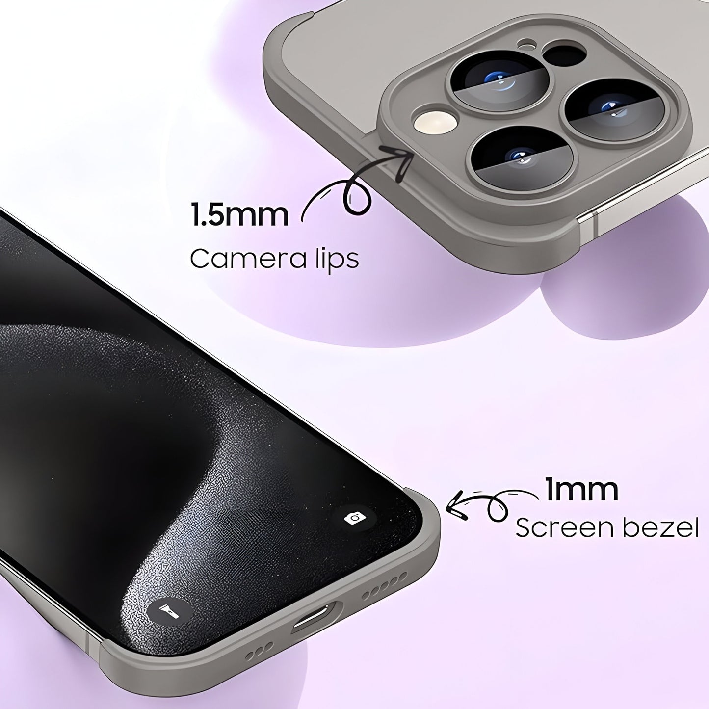 Husa Metalica Edgeless Compatibila cu iPhone 15, Klevo, Protectie pentru Colturi si Camera, Aliaj, Antisoc, Antizgariere, Gri Mat