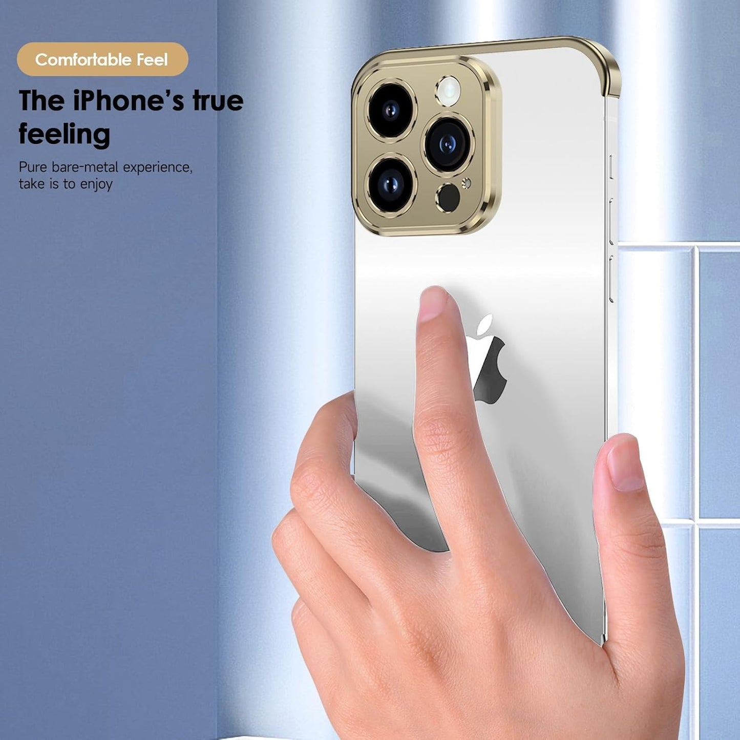 Husa Metalica Edgeless Compatibila cu iPhone 16, Klevo, Protectie pentru Colturi si Camera, Aliaj Aluminiu, Antisoc, Antizgariere, Auriu