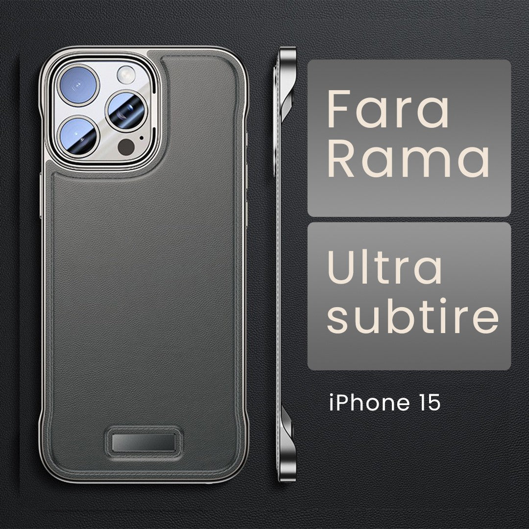 Husa pentru iPhone 15, husa de protectie pentru telefon, Klevo, Design Modern fara margini, din Piele PU, Subtire, Gri