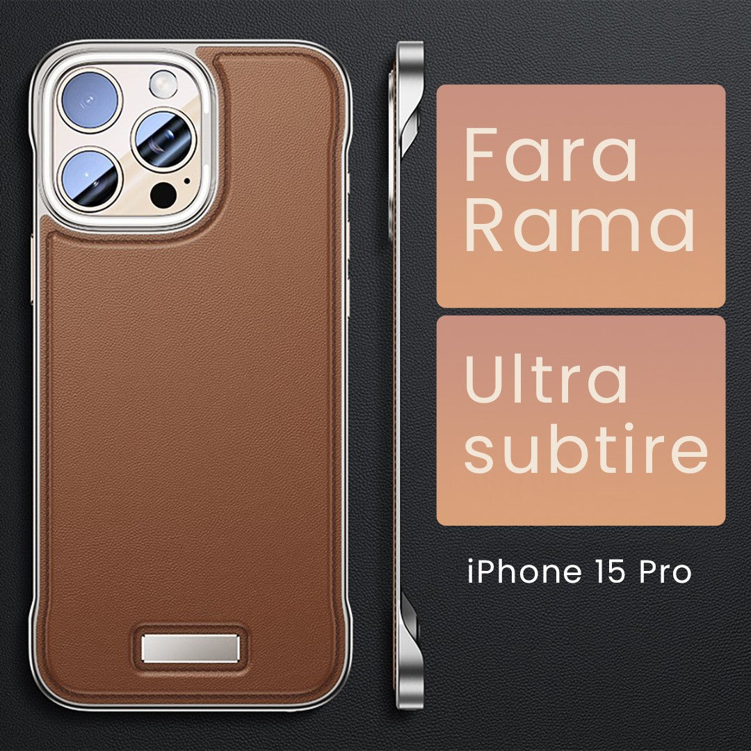 Husa pentru iPhone 15 Pro, husa de protectie pentru telefon, Klevo, Design Modern fara margini, din Piele PU, Subtire, Maro
