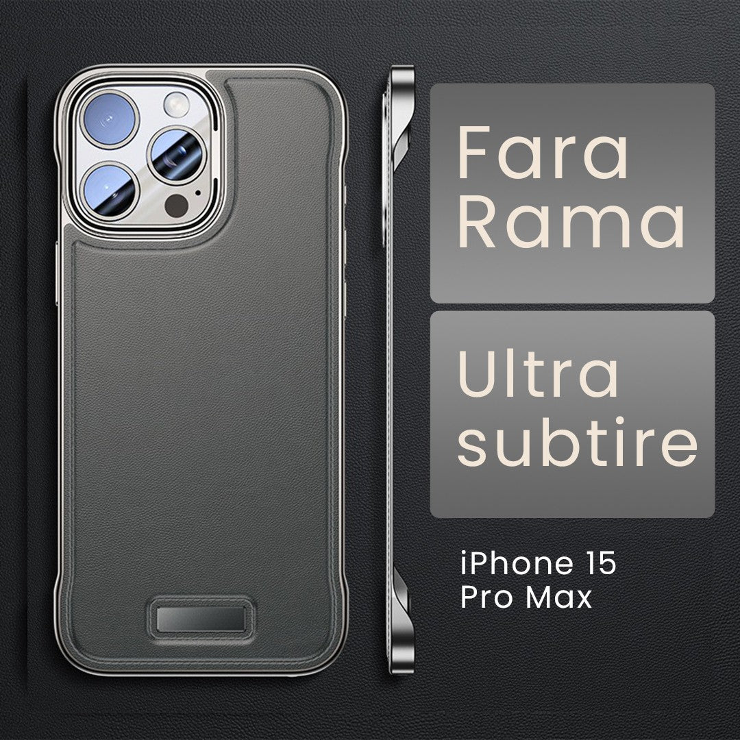 Husa pentru iPhone 15 Pro Max, husa de protectie pentru telefon, Klevo, Design Modern fara margini, din Piele PU, Subtire, Gri
