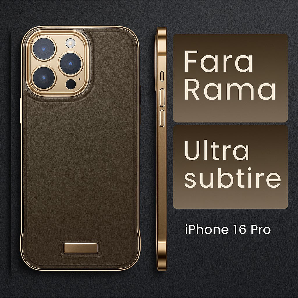Husa pentru iPhone 16 Pro Max, husa de protectie pentru telefon, Klevo, Design Modern fara margini, Subtire, din Piele PU, Desert Gold