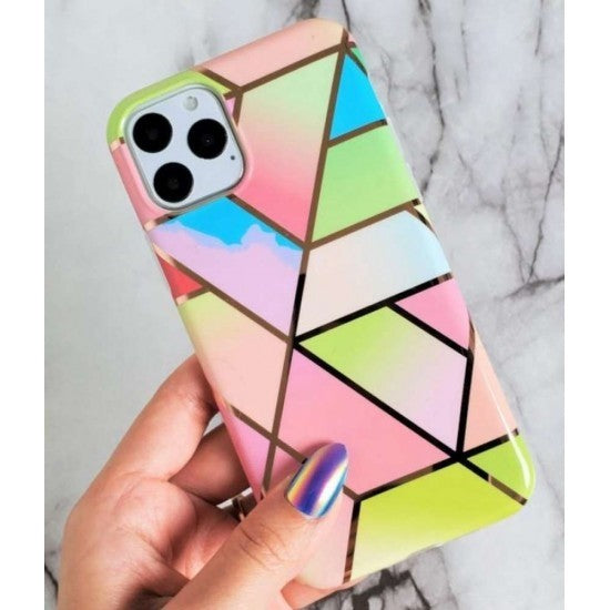 Husa protectie Klevo compatibila cu Apple iPhone 12 Pro Max Soft IMD TPU Marble Geometric Roz