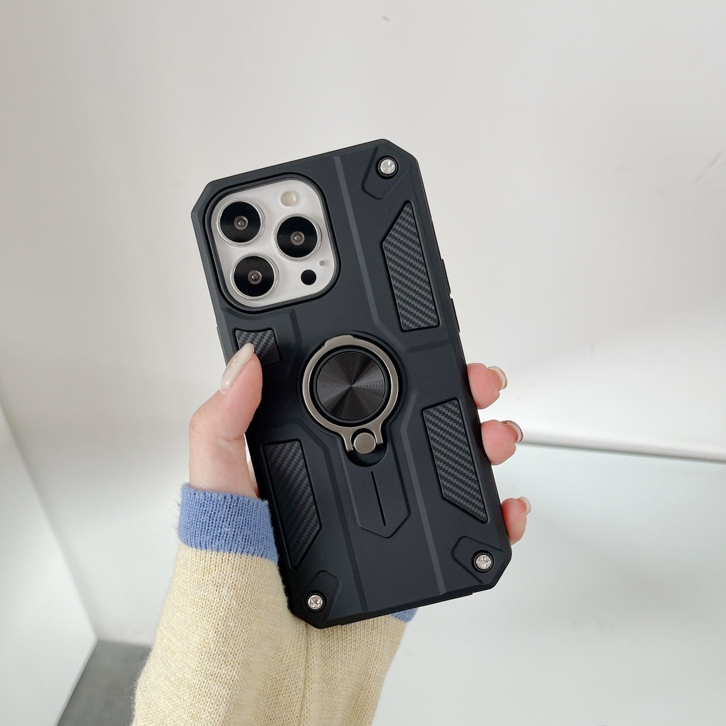 Husa protectie Klevo compatibila cu Apple iPhone 13 Pro Defender Model 5 cu suport prindere inel,Negru