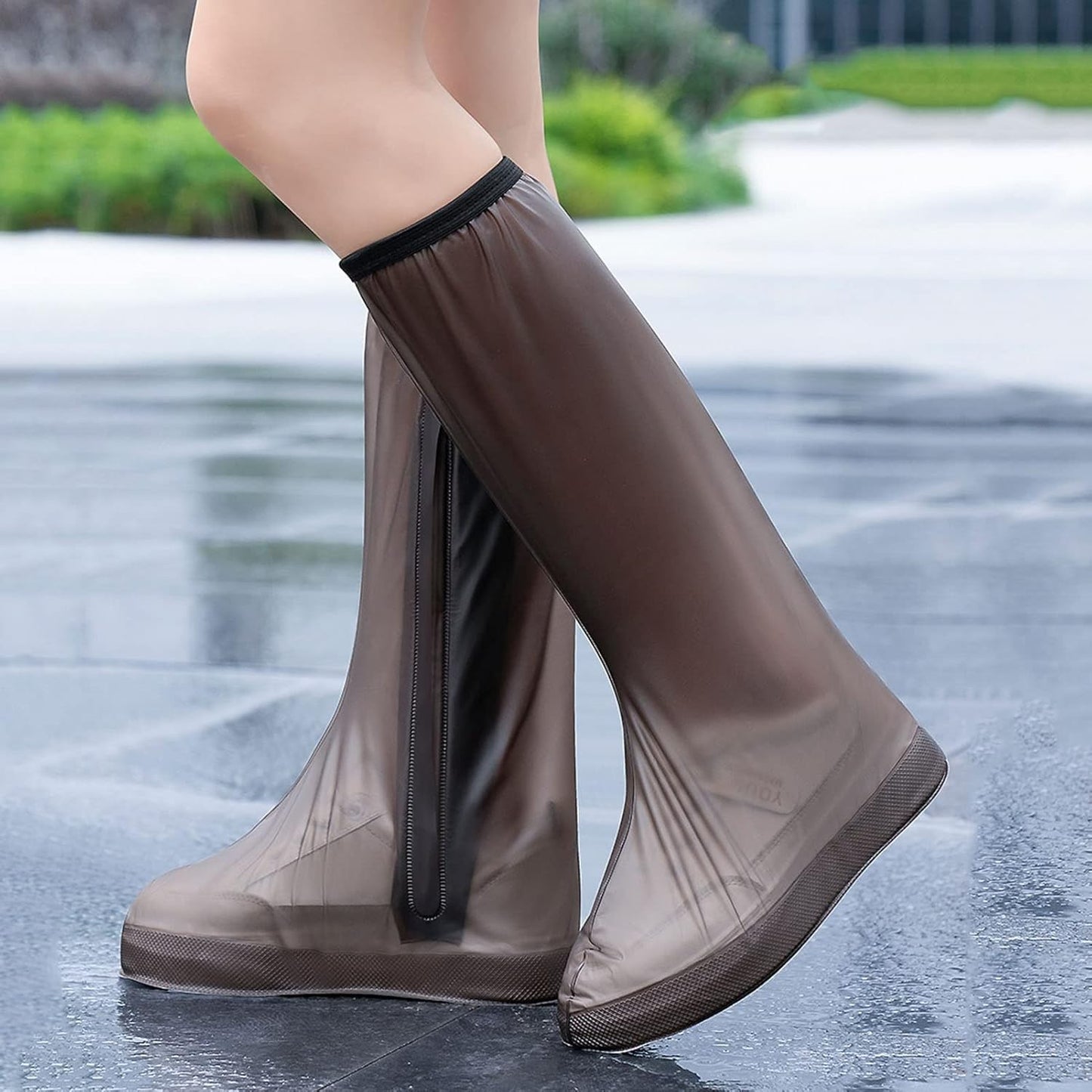 Protectie Incaltaminte pentru Ploaie si Noroi, Klevo, Impermeabila, Talpa Antiderapanta, cu Fermoar si Capsa, Inaltime 40 cm, Marime XXL 42-43, Maro