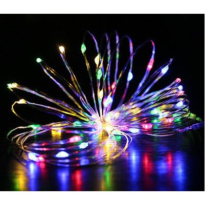 Instalatie Craciun, 5 metri, 50 LED-uri, Multicolor, cu baterii CR 2032 incluse, fir cupru, liniar, interior/exterior, Klevo