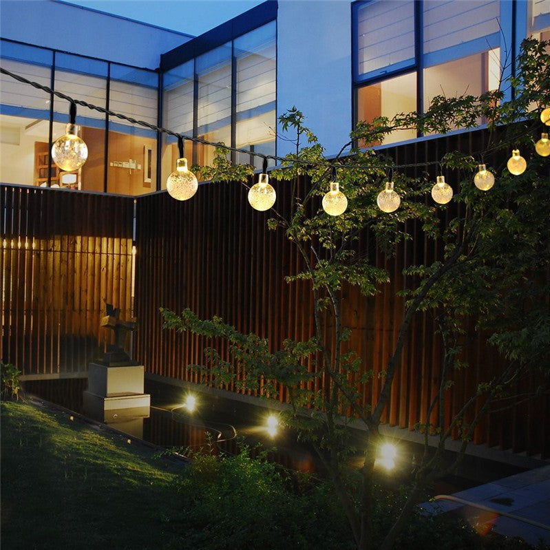 Instalatie Craciun, Tip Globuri de cristal, 30 Led-uri, 6.5 metri, Alb cald, Energie solara, Senzor de lumina, Klevo