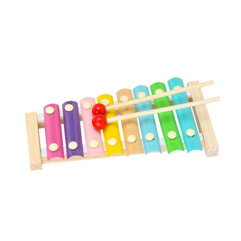 Instrument Muzical Xilofon Klevo, din Lemn, 8 Note Muzicale, 2 Bete de Percutie, 4-6 Ani, Multicolor Pastel