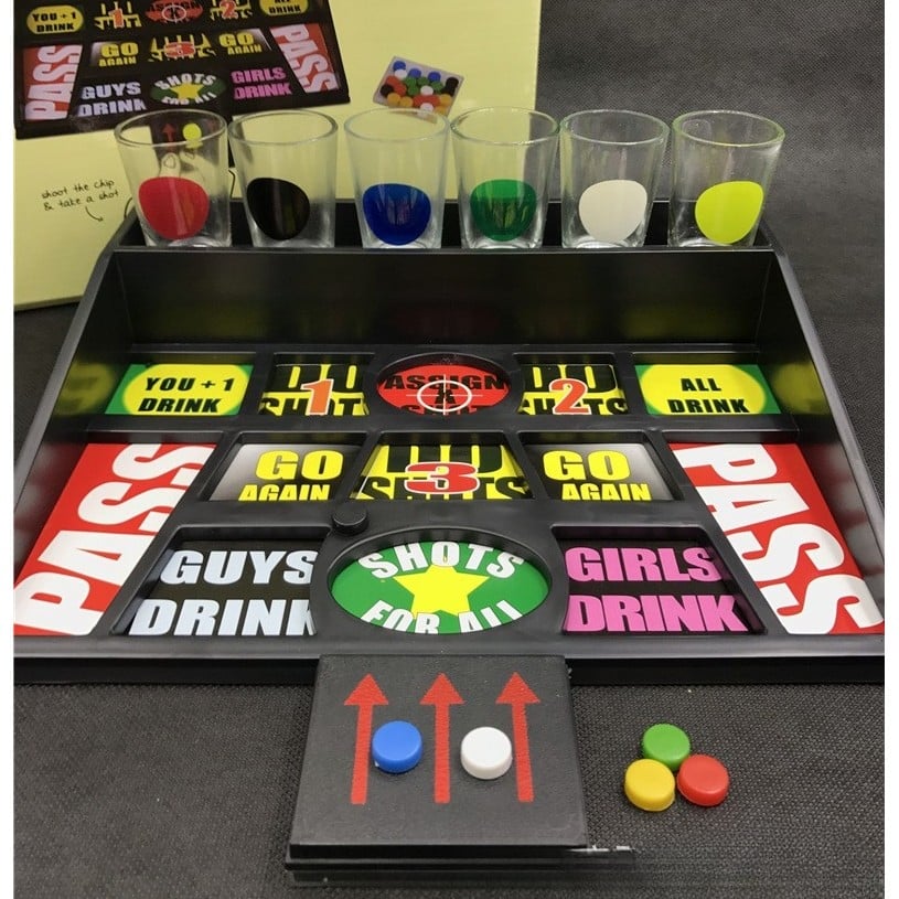 Joc de baut cu banuti Klevo, Pahare de Shot din Sticla Incluse, distractiv si interactiv, 23x28 cm, multicolor