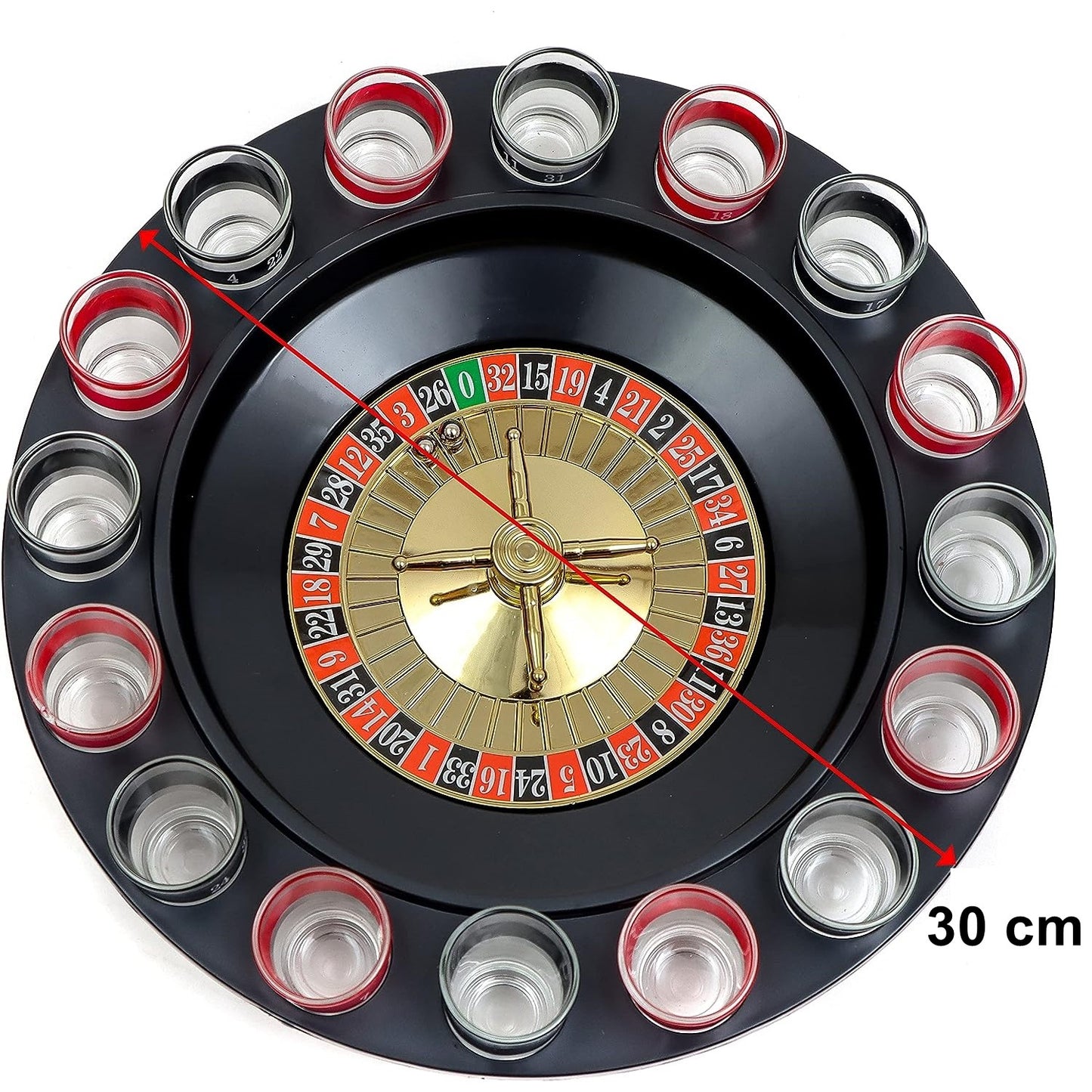 Joc de Baut Ruleta cu Pahare de Shot Klevo, 30 cm, Rosu/Negru