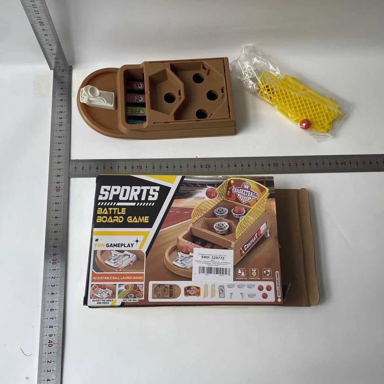 Joc de Masa Mini Baschet Interactiv pentru Copii, Klevo, 4 Cosuri, 3 Mingi Incluse, 23.5x11.5x14 cm, Maro
