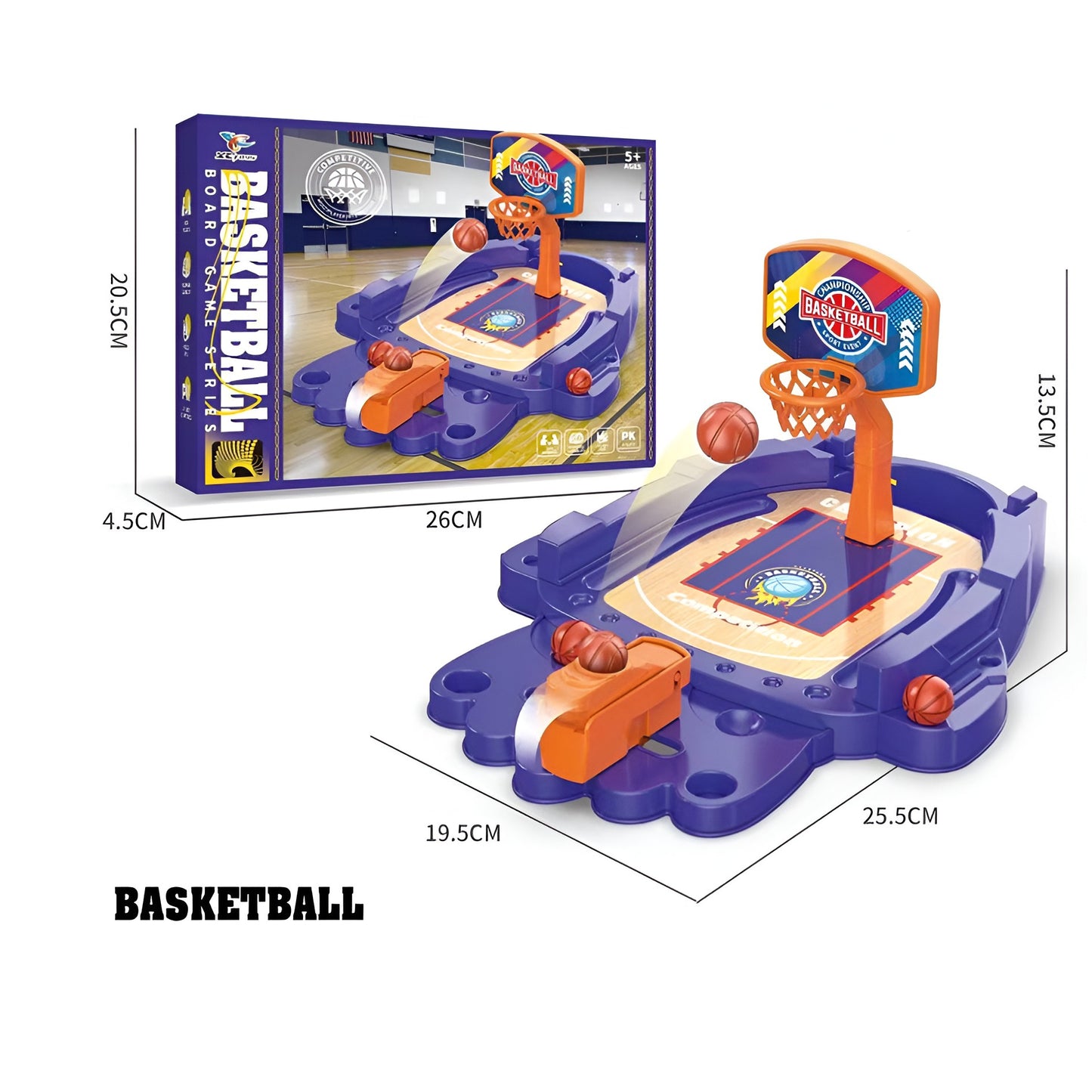 Joc de Masa Mini Baschet Interactiv pentru Copii, Klevo, Mingi Incluse, 25.5x19.5x13.5 cm, Mov
