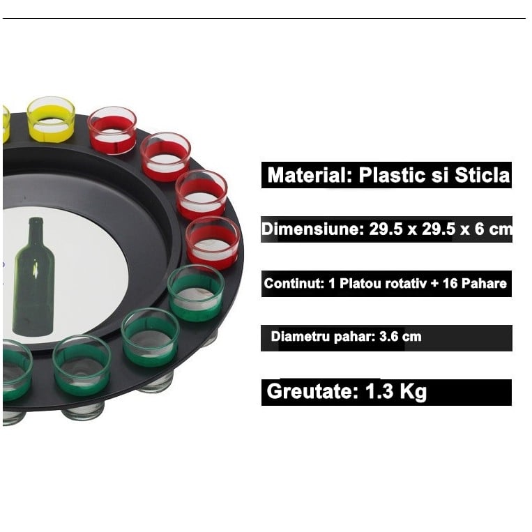 Joc de Societate "Adevar sau Provocare" Klevo, Ruleta cu 16 pahare de Shot din Sticla, pentru Petreceri, Distractie, Cadouri, Multicolor
