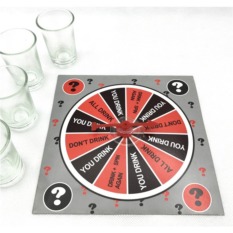 Joc de societate cu 4 pahare de shoturi din sticla Klevo, ruleta norocului, pentru petreceri, 17x17x7.5cm