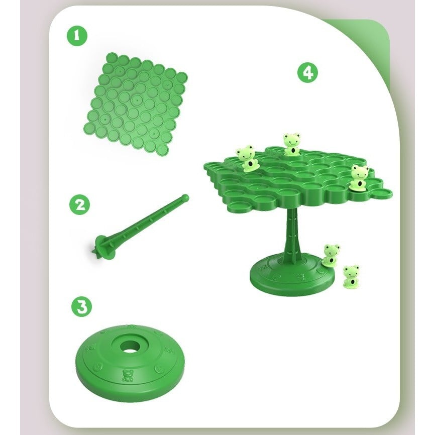 Joc Interactiv, Klevo, Broaste in Echilibru, +3 Ani, din Plastic, 50 de Pioni, Placa de Echilibru, Roata cu Pedepse, Zar, 14 x 7 x 14 cm, Verde