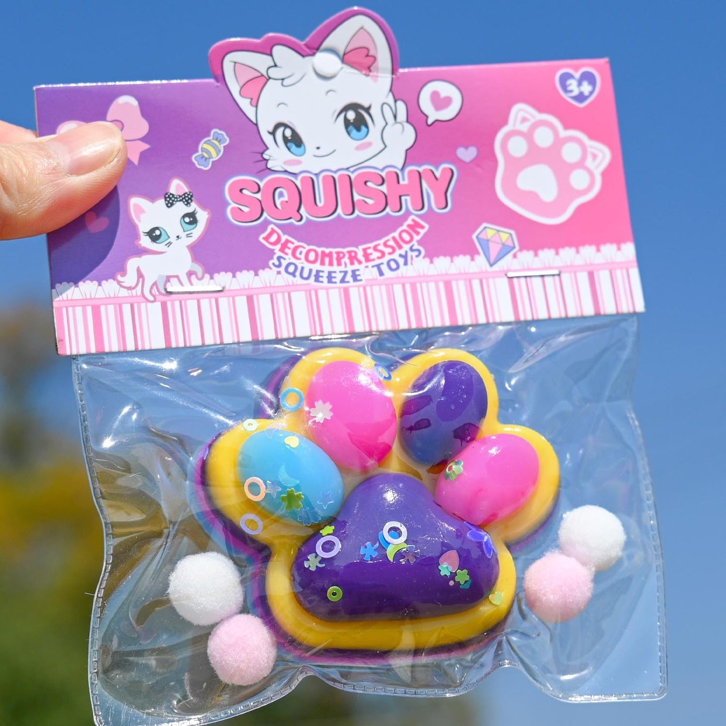 Jucarie Antistres Squishy, Klevo, Labuta de Pisica Squeeze Toys, cu Revenire Lenta, 7.5 cm, Model 270514, Multicolor