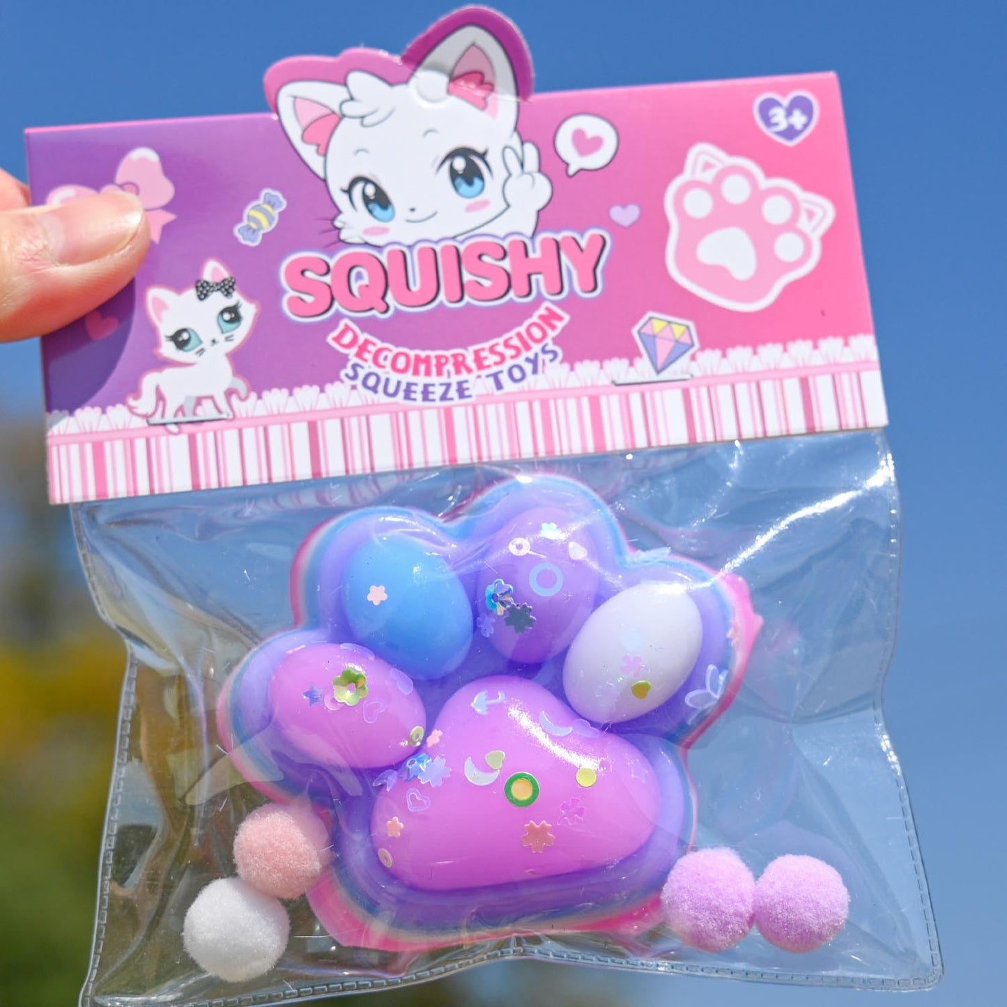 Jucarie Antistres Squishy, Klevo, Labuta de Pisica Squeeze Toys, cu Revenire Lenta, 7.5 cm, Model 270516, Multicolor
