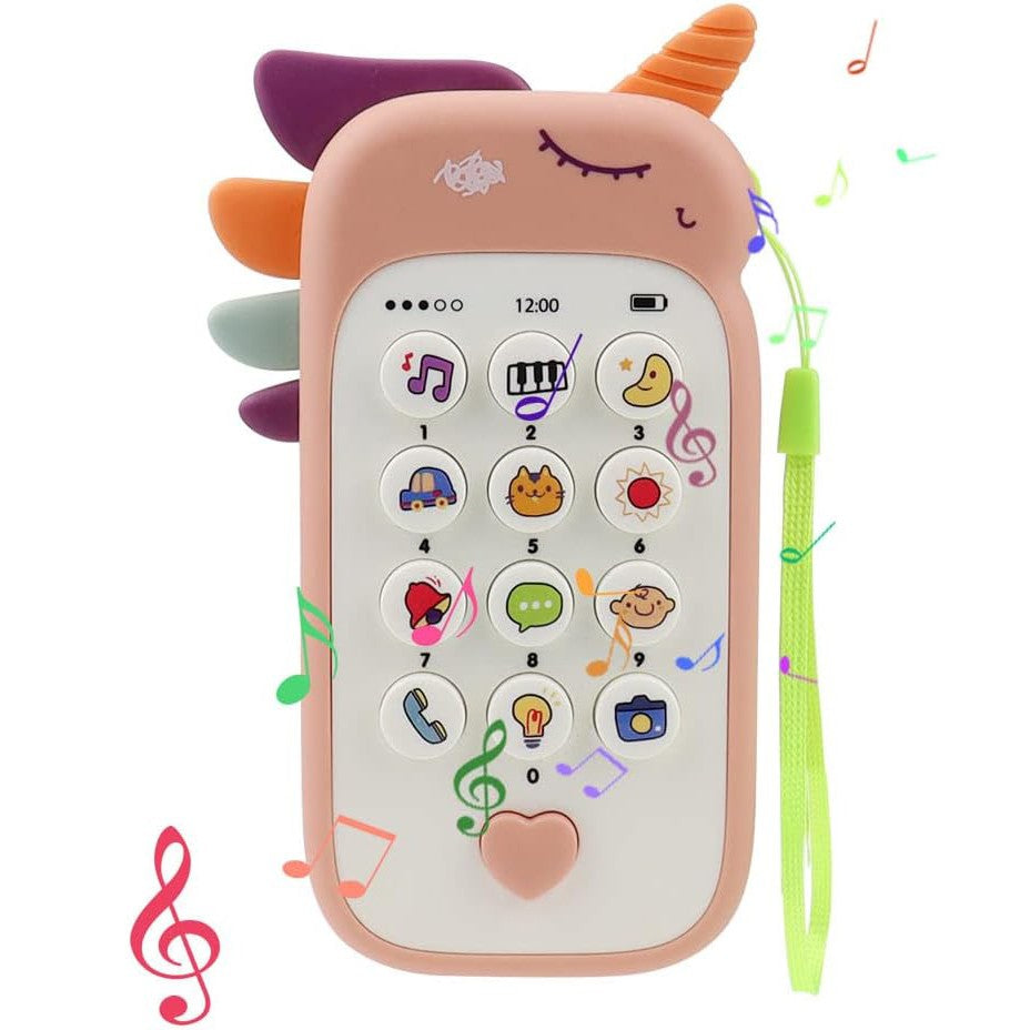Jucarie Interactiva, Klevo, Telefon Inteligent, Model Unicorn, Functii Educative, Muzicale si Voce, 4-6 ani, 19 x 11.5 cm, din Plastic, Roz