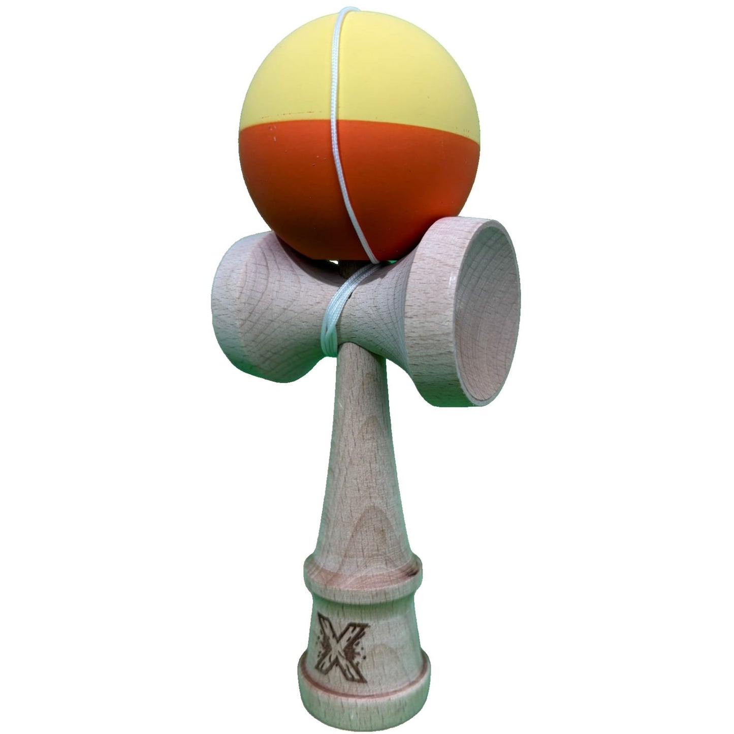 Kendama X Originala, Profesionala, Klevo, din Lemn, Rubber Grip, 18 cm, Galben/Portocaliu