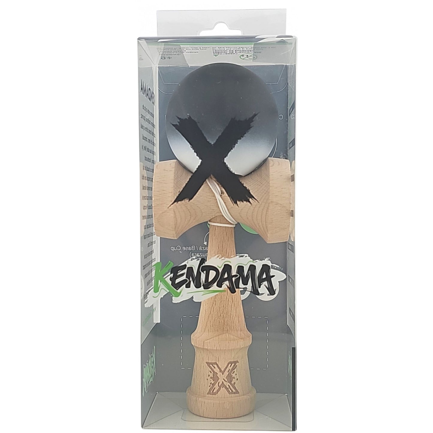 Kendama X Originala, Profesionala, Klevo, din Lemn, Rubber Grip, 18 cm, Alb/Negru