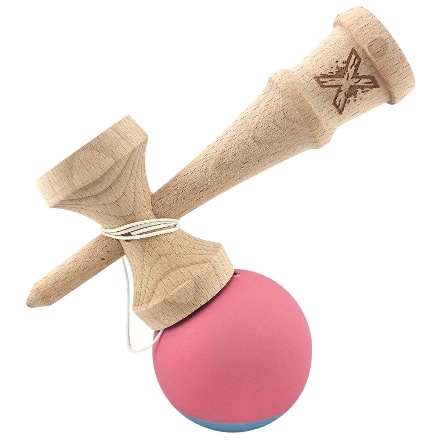 Kendama X Originala, Profesionala, Klevo, din Lemn, 18 cm, Rubber Grip, Roz/Gri