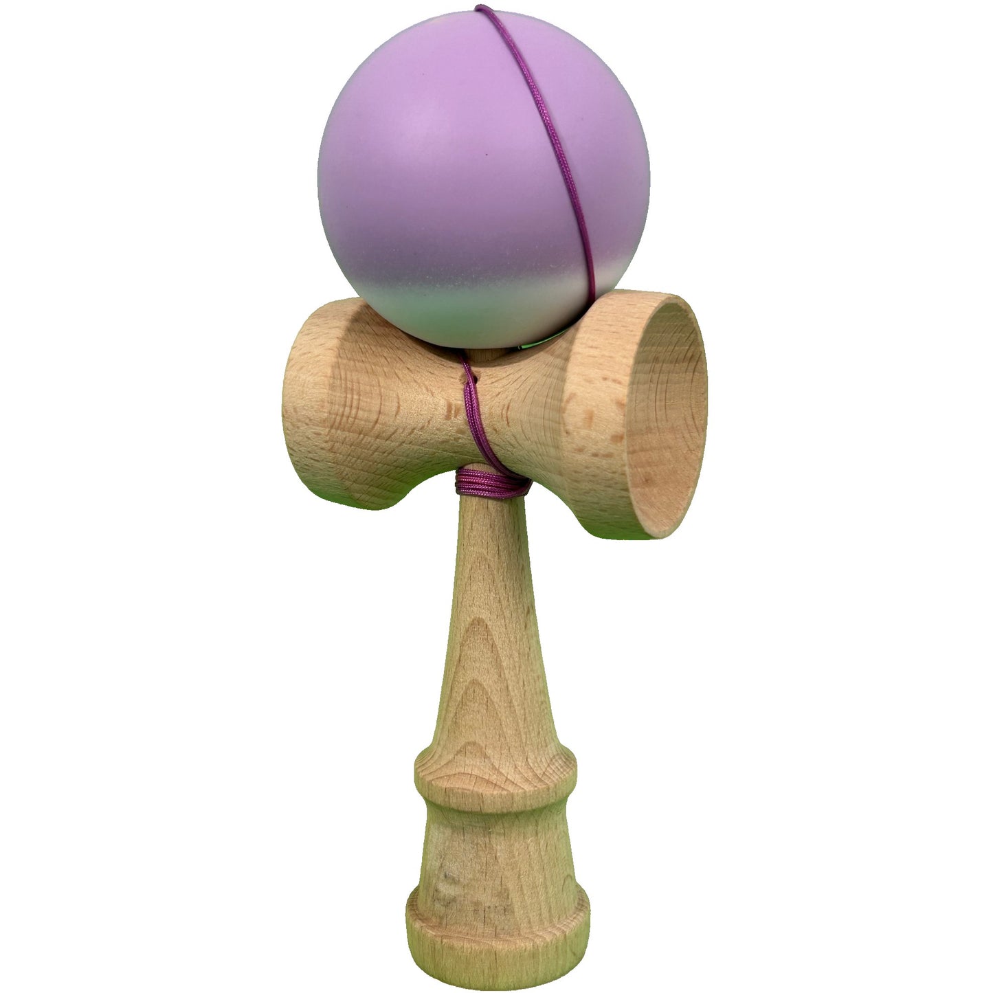 Kendama X Originala, Profesionala, Klevo, din Lemn cu Bila Cauciucata, 18 x 6 x 7 cm, Gradient Mov/Alb