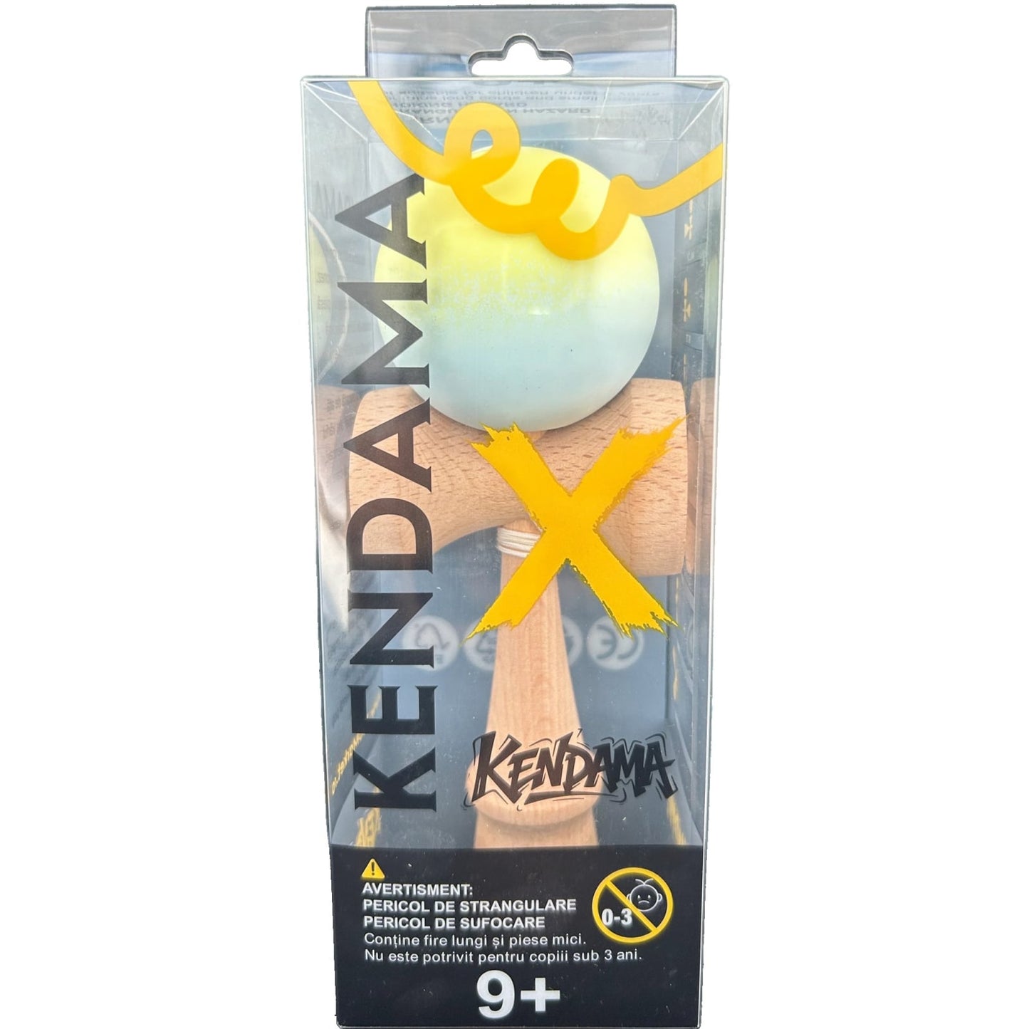 Kendama X Originala, Profesionala, Klevo, din Lemn, Rubber Grip, 18 cm, Galben Verde