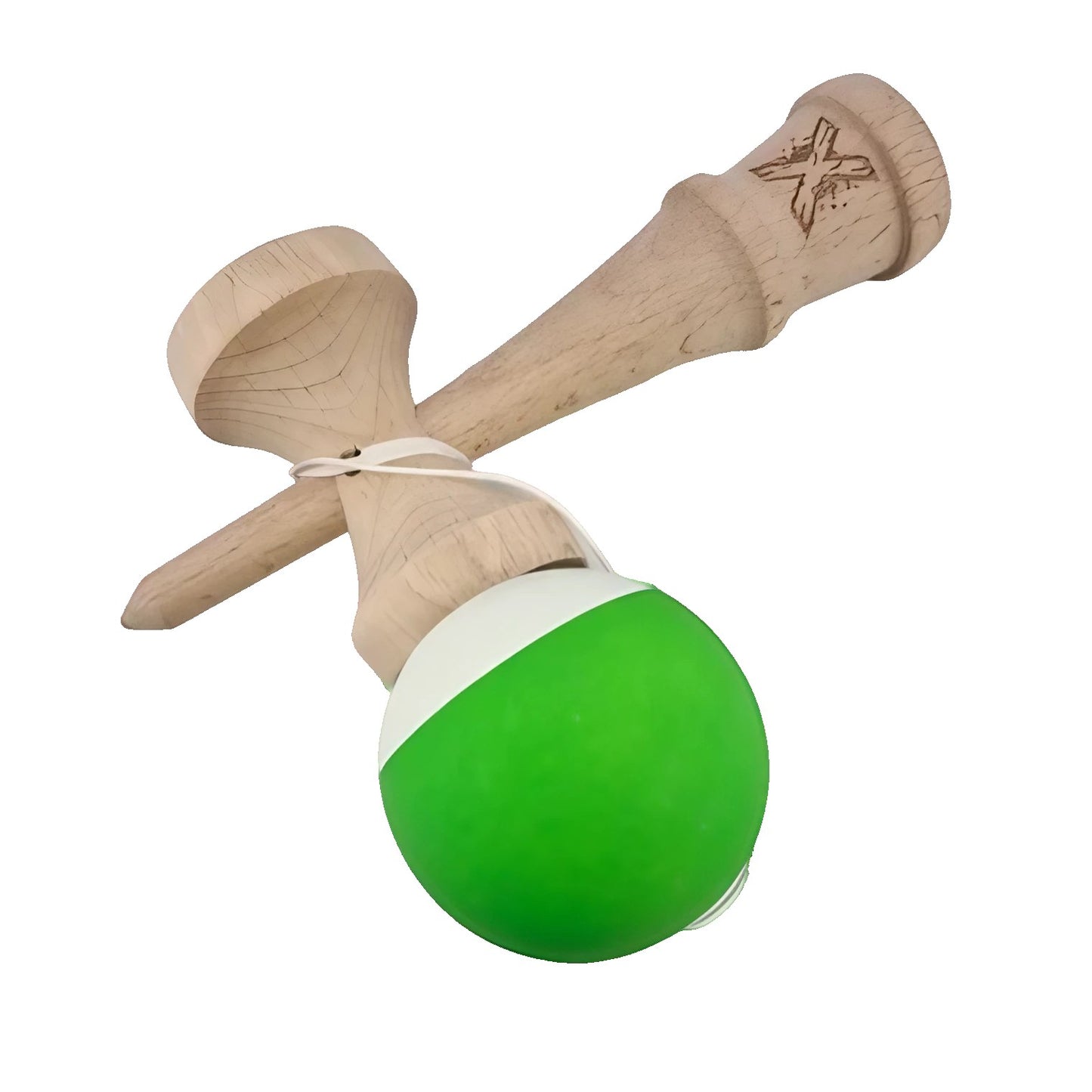 Kendama X Originala, Profesionala, Klevo, din Lemn, Rubber Grip, 18 cm, Verde/Alb