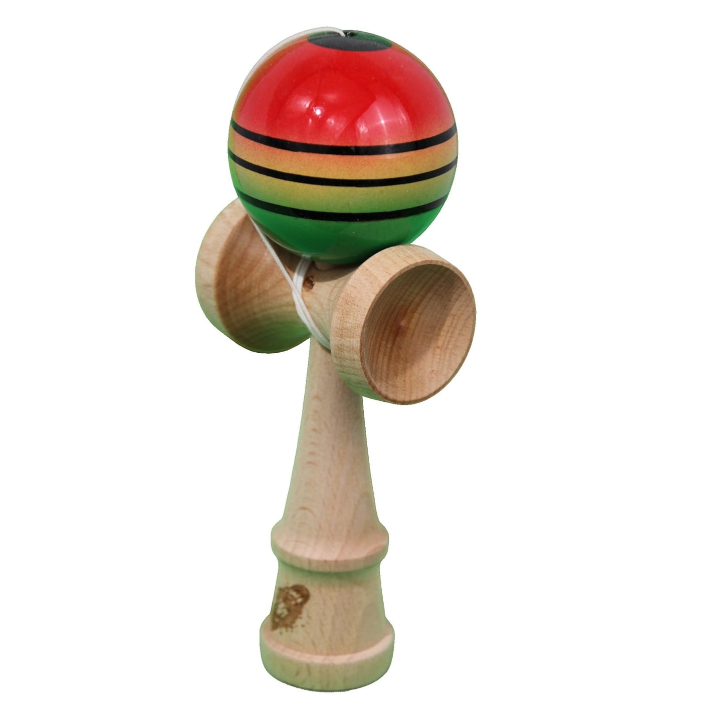 Kendama X Originala, Profesionala, Klevo, Super Sticky, din Lemn, 18 cm, Gradient Rosu/Galben/Verde