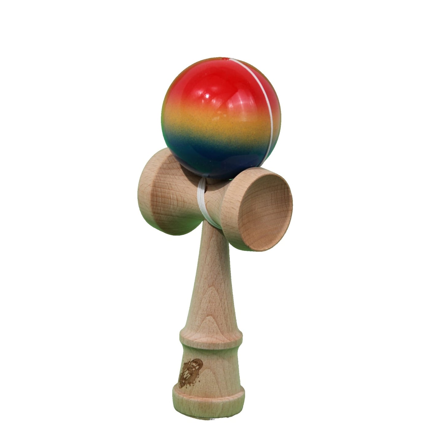 Kendama X Originala, Profesionala, Klevo, Super Sticky din Lemn, 18 cm, Gradient Rosu/Galben/Albastru