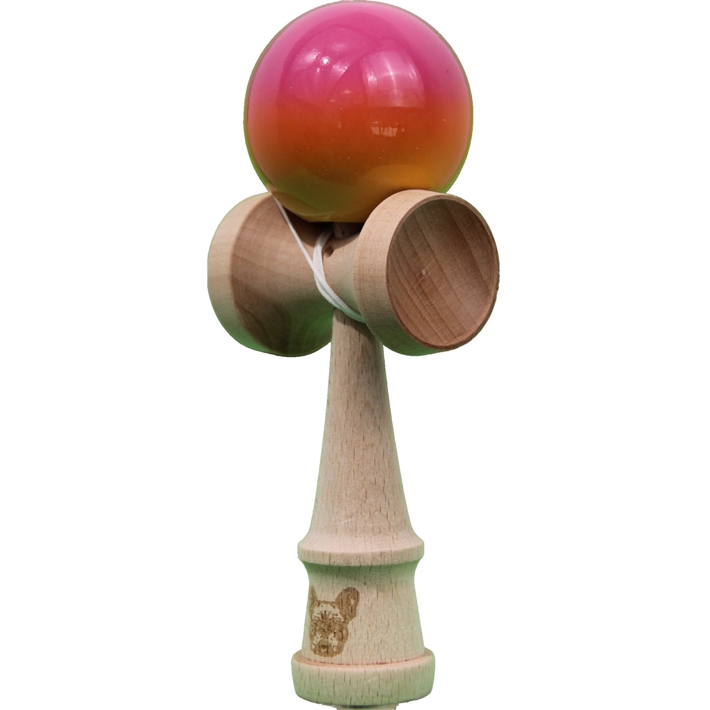 Kendama X Originala, Profesionala, Klevo, Super Sticky, din Lemn, 18 cm, Roz, Portocaliu, Galben