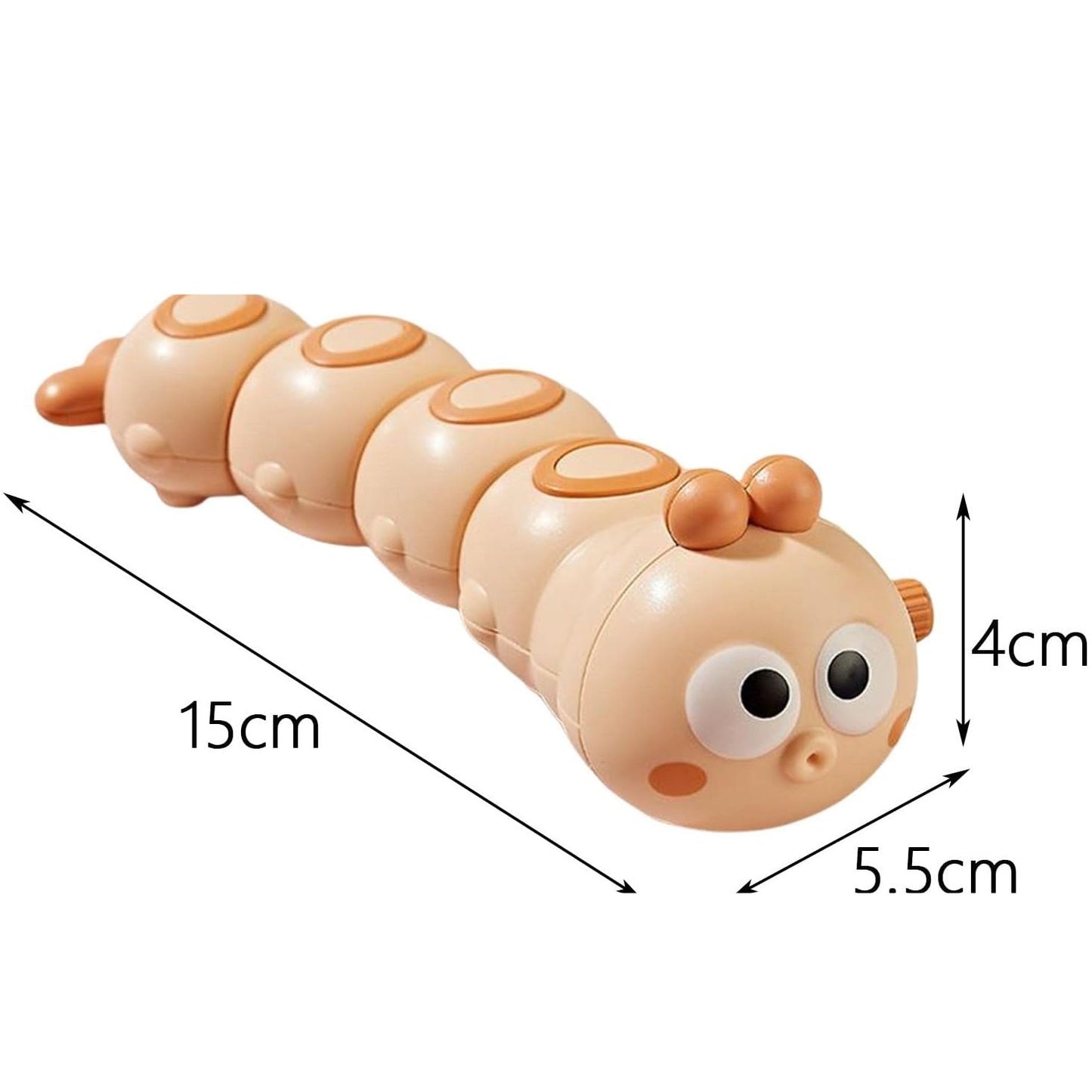 Jucarie mecanica pentru copii Klevo, omida haioasa, cu cheita, distractiva, se taraste, se misca, 15 x 4 cm, portocaliu