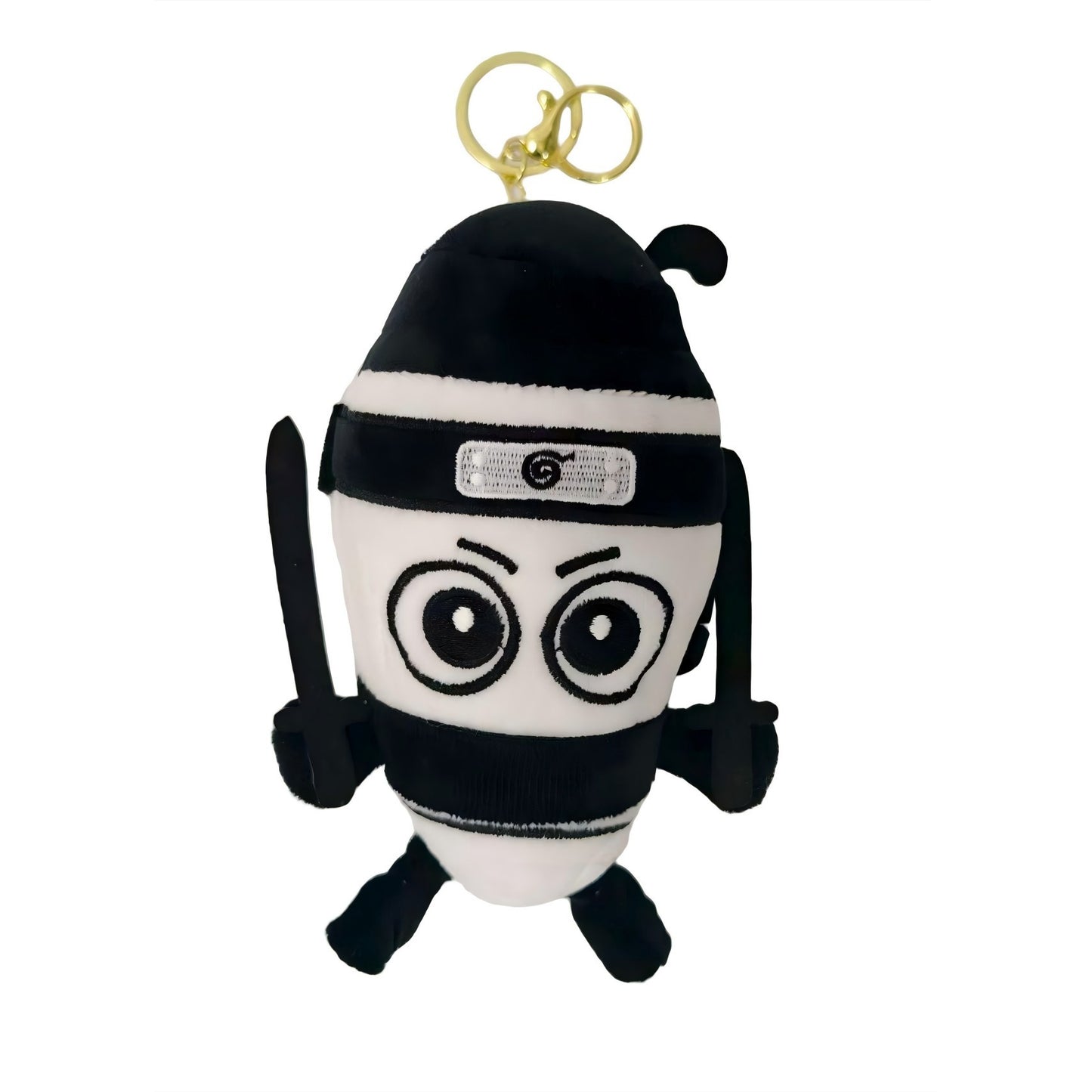 Jucarie Moale de Plus de Tip Breloc, Klevo, Model Italian Brainrot Ninja Spadellini Silenzioso, 16 x 10 cm, Negru Alb