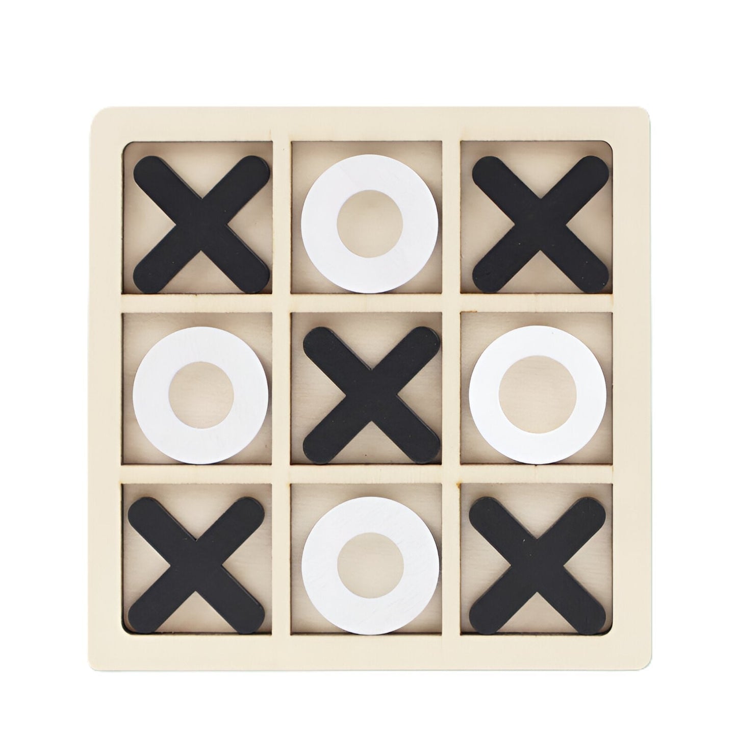 Jucarie Montessori Tic Tac Toe, Klevo, Educativa, Interactiva, din lemn, X si O, 9 Piese, 14.3x14.3 cm, Negru Alb
