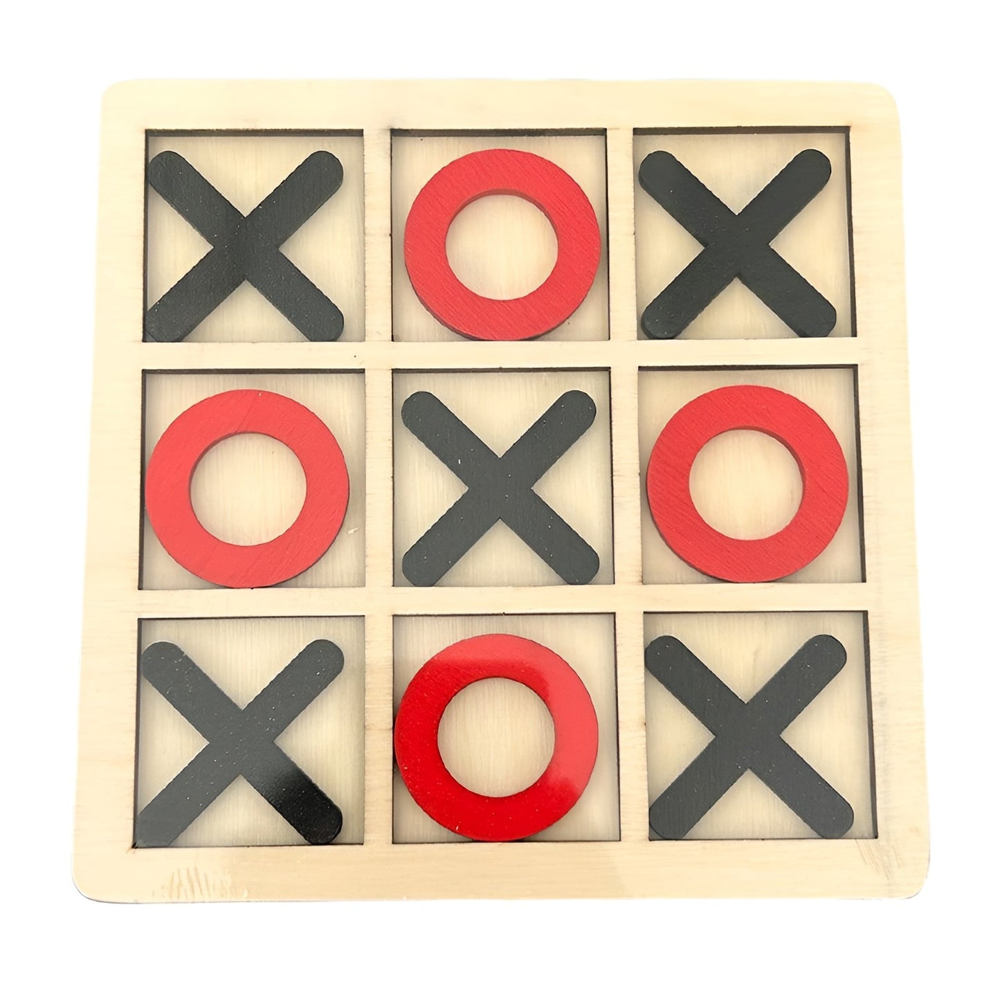 Jucarie Montessori Tic Tac Toe, Klevo, Educativa, Interactiva, din lemn, X si O, 9 Piese, 14.3x14.3 cm, Negru Rosu