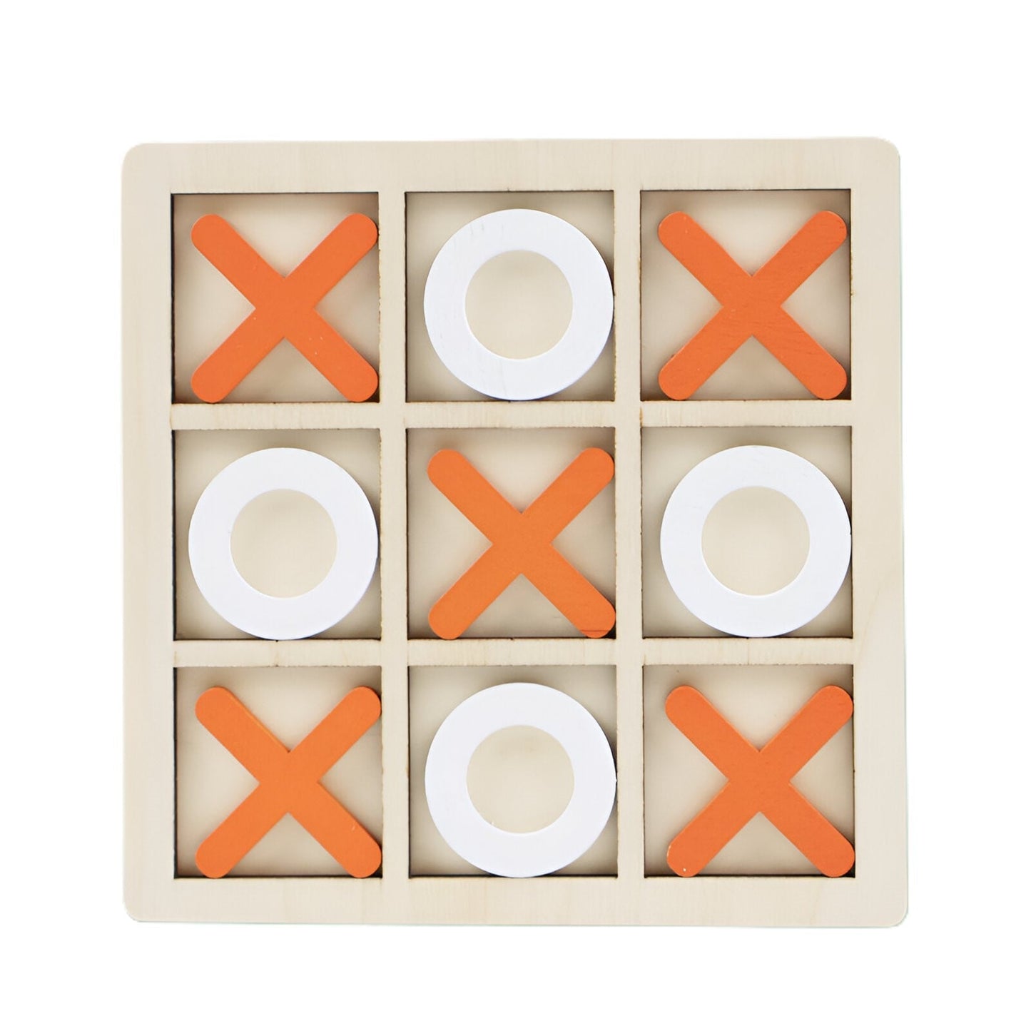 Jucarie Montessori Tic Tac Toe, Klevo, Educativa, Interactiva, din lemn, X si O, 9 Piese, 14.3x14.3 cm, Portocaliu Alb