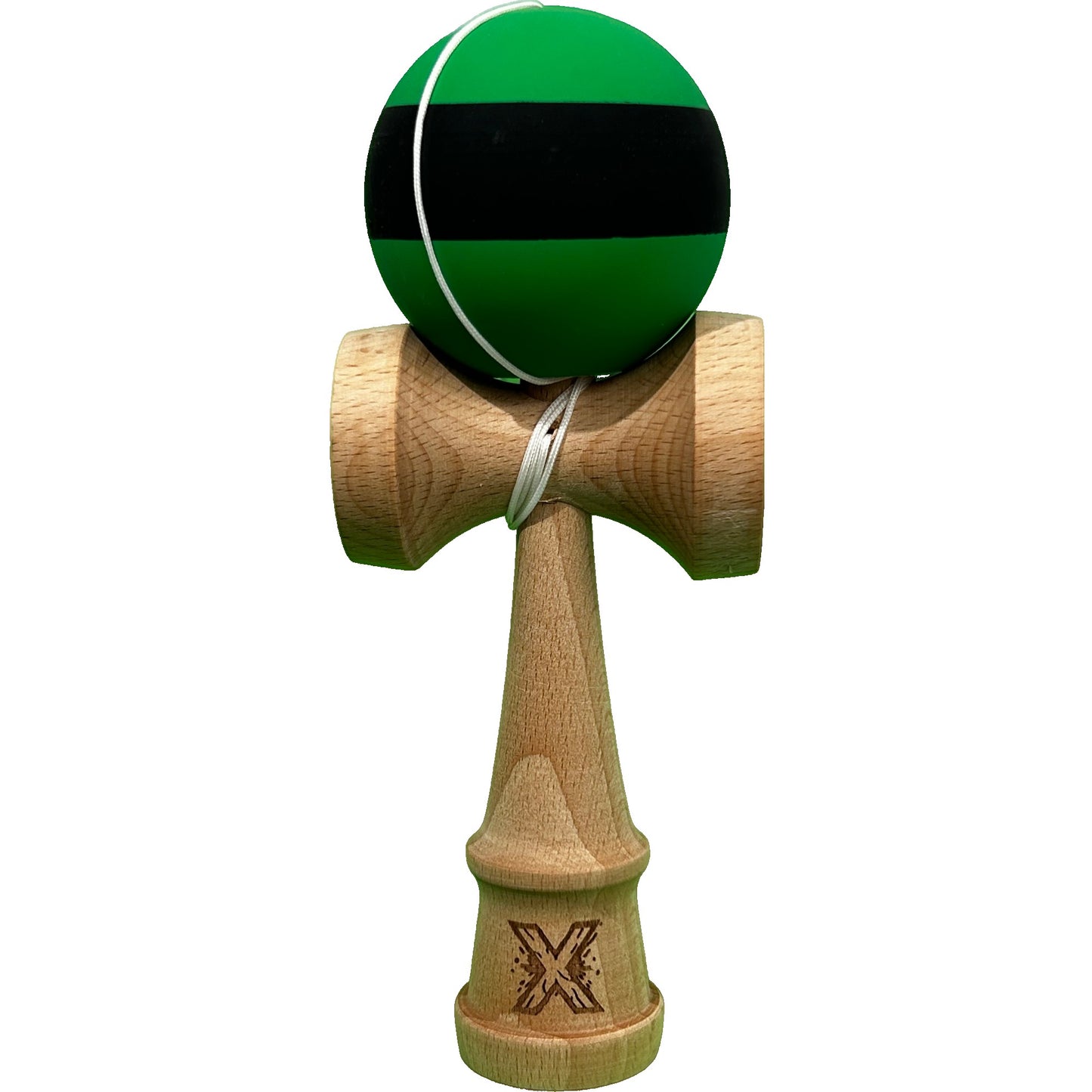 Kendama X Originala, Profesionala, Klevo, 18 cm, din Lemn, Rubber Grip, Negru/Verde