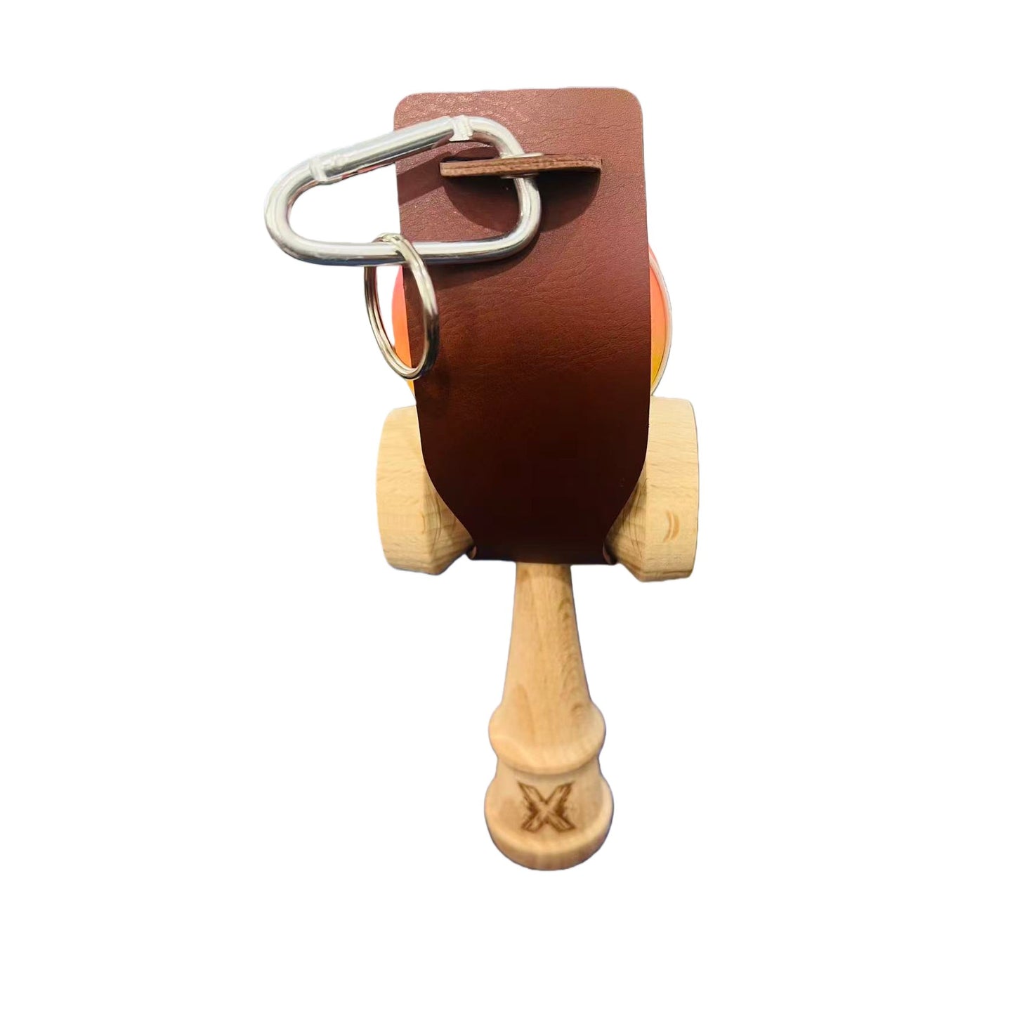 Husa Suport pentru Kendama, Klevo, din Piele Ecologica Rezistenta in Timp, Diametrul 6 cm, Maro