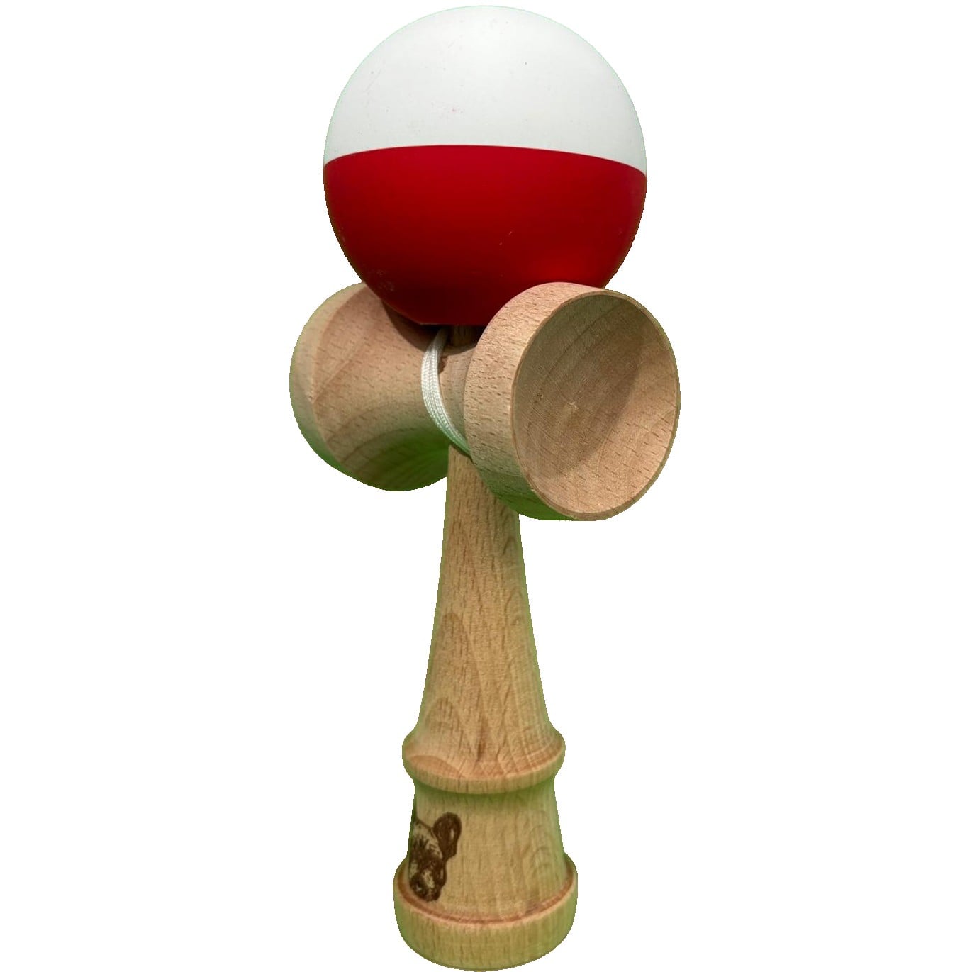 Kendama X Originala, Profesionala, Klevo, din Lemn, Rubber Grip, 18 cm, Alb/Rosu