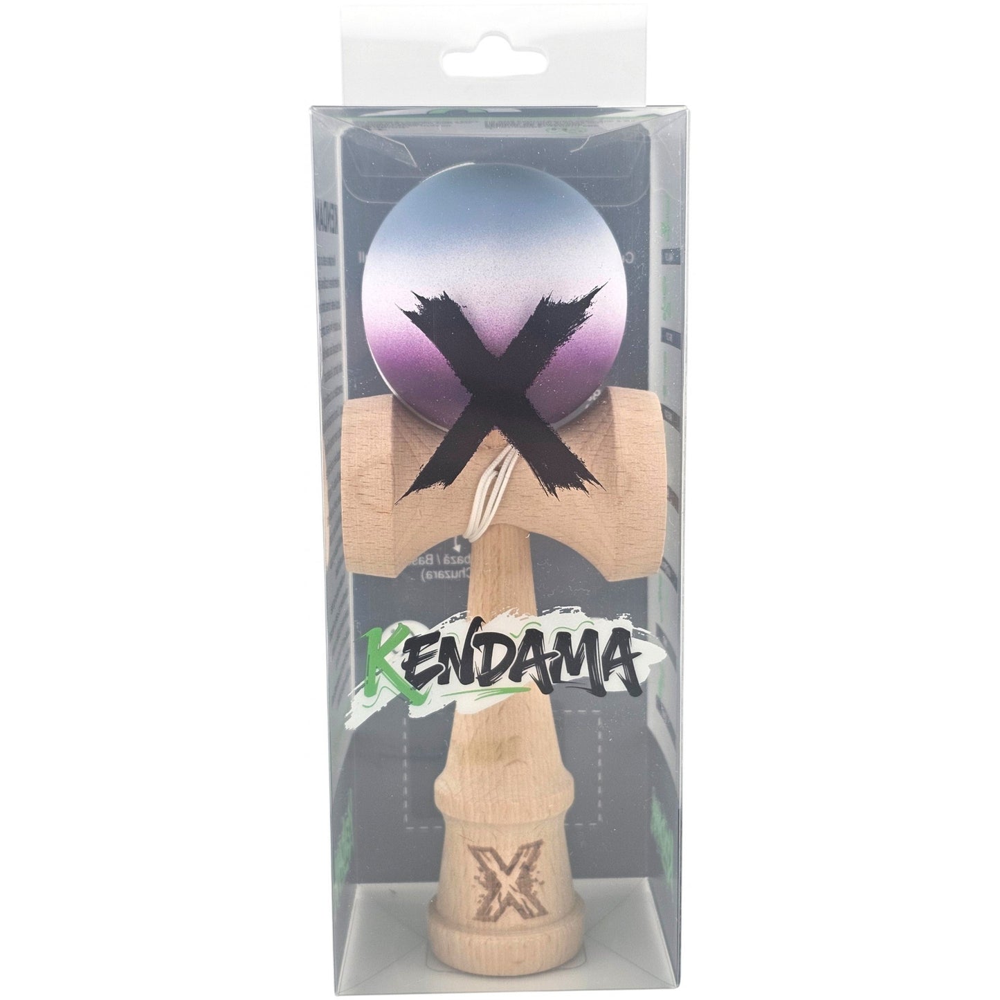 Kendama X Originala, Profesionala, Klevo, Rubber Grip, din Lemn, 18 cm, Gri/Alb/Mov