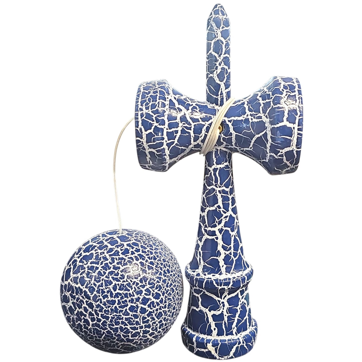 Kendama X Originala, Profesionala, Klevo, Cracked, din Lemn, 18 cm, Albastru/Alb