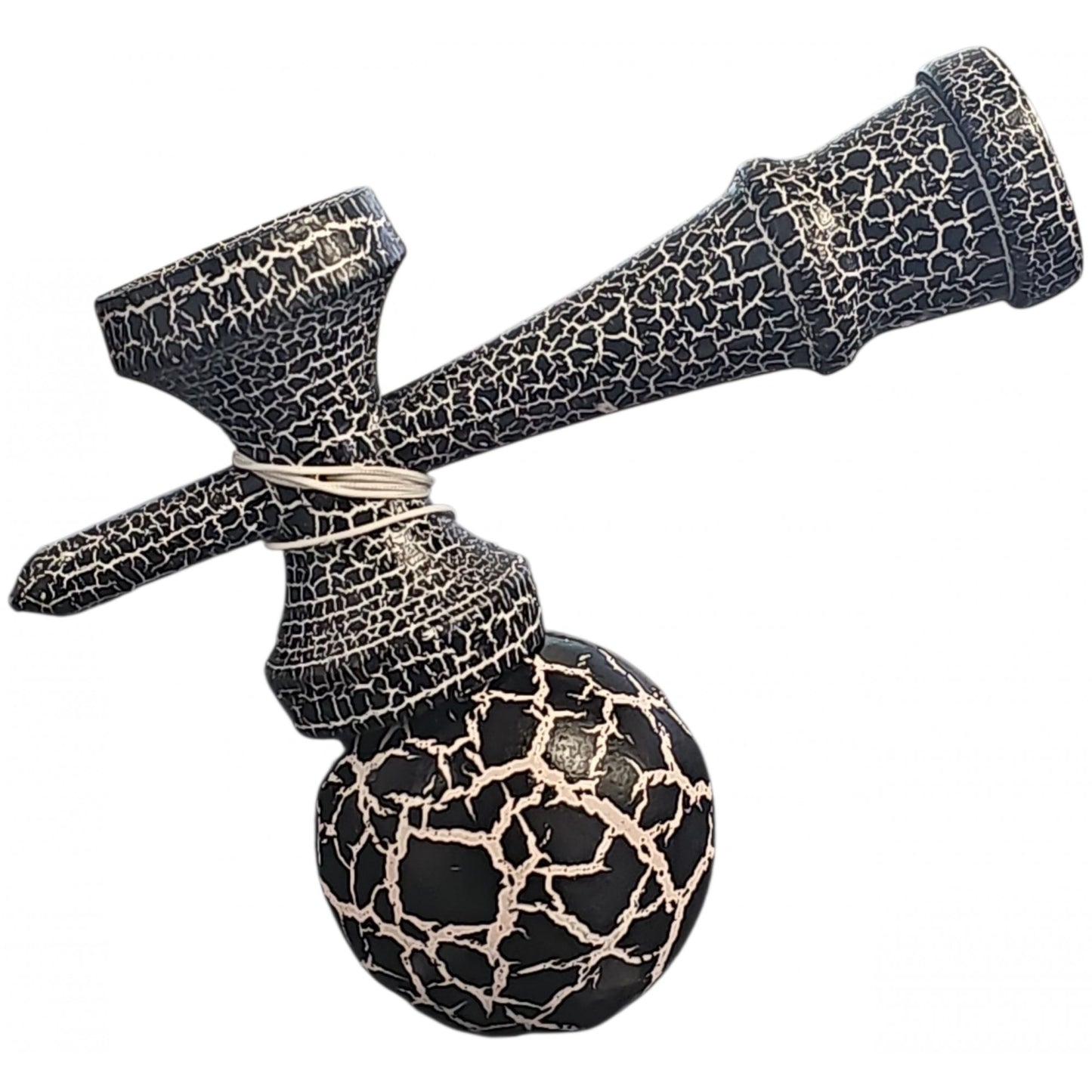 Kendama X Originala, Profesionala, Klevo, Cracked, din Lemn, 18 cm, Negru Alb