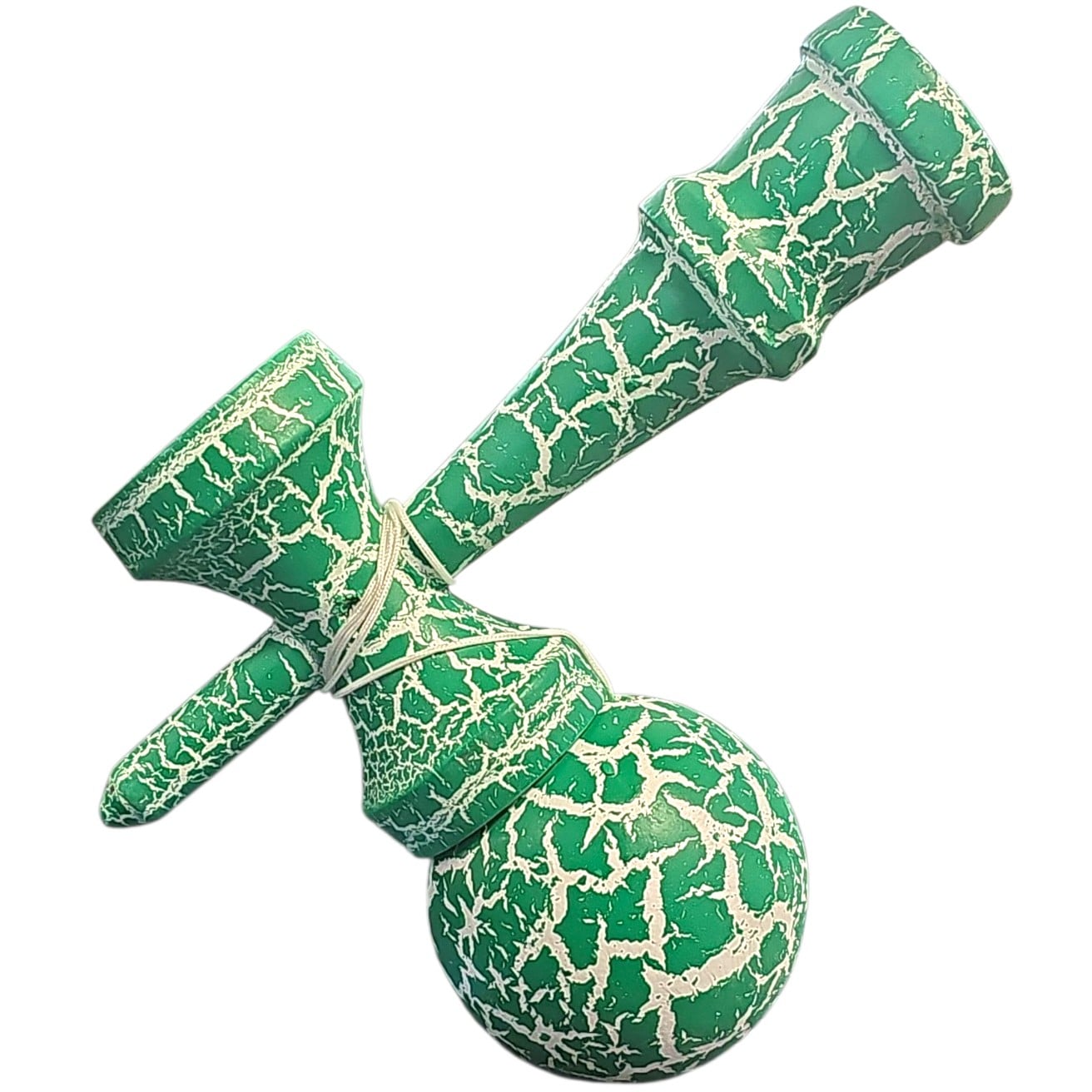 Kendama X Originala, Profesionala, Klevo, Cracked, din Lemn, 18 cm, Verde/Alb