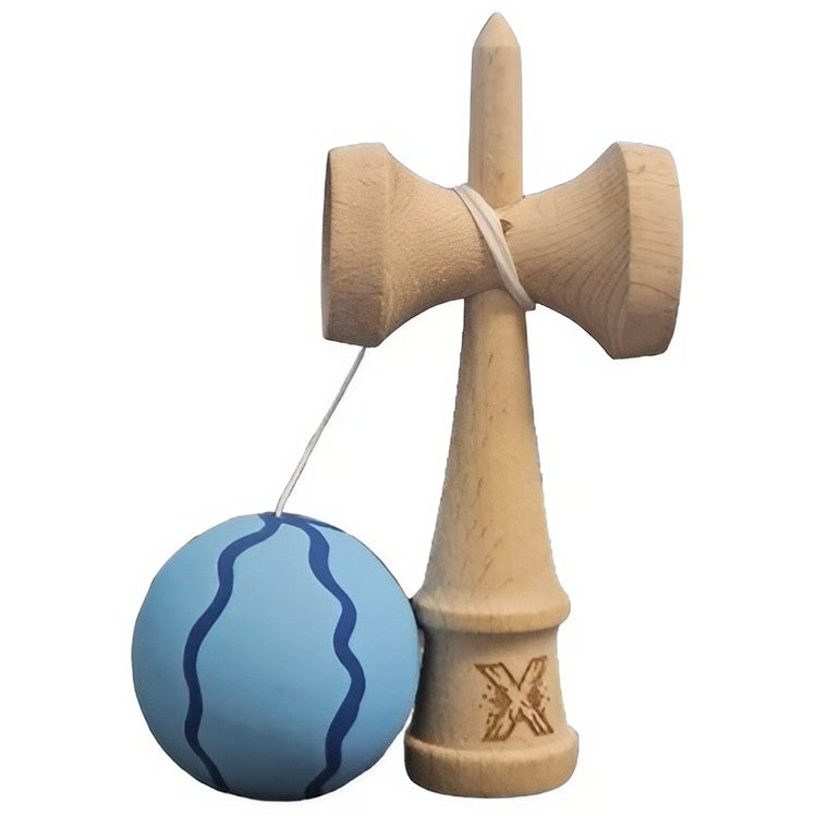 Kendama X Originala, Profesionala, Klevo, Rubber Grip, din Lemn, 18 cm, Albastru deschis